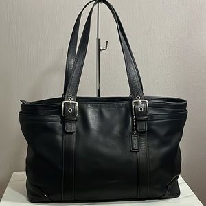 Authentic Coach Hampton Large Black Leather Tote Bag Purse M0669-F10288